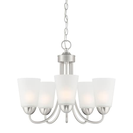 Designers Fountain Malone 5 Light Transitional Brushed Nickel with Frosted Glass Shades Chandelier For Dining Rooms D267M-5CH-BN